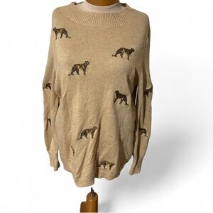 Chico's Tan Sweater with Leopard Design
